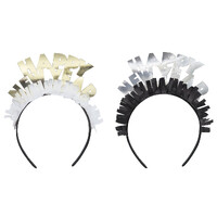 Gold & Silver Happy New Year Fringed Headbands - Pk 4