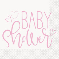 Pink Hearts Baby Shower Lunch Napkins - Pk 16