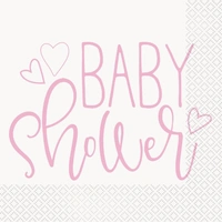 Pink Hearts Baby Shower Lunch Napkins - Pk 16