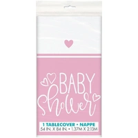 Pink Hearts Baby Shower Rectangular Plastic Table Cover (137x213cm)
