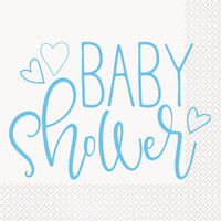 Blue Hearts Baby Shower Lunch Napkins - Pk 16