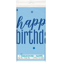 Blue Glitz Happy Birthday Plastic Rectangular Table Cover (127x213cm)