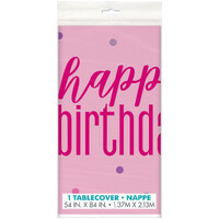 Pink Glitz Happy Birthday Plastic Rectangular Table Cover (127x213cm)