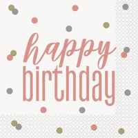 Rose Gold Glitz Happy Birthday Lunch Napkins - Pk 16