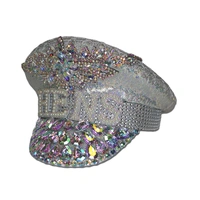 HENS Iridescent White Jeweled Hat