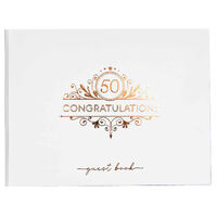 White/Rose Gold 50 Congratulation Guest Book