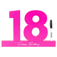 18 Birthday Neon Pink Signature Block (34x23x3cm)