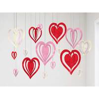 3D Hearts Hanging Decorations - Pk 16