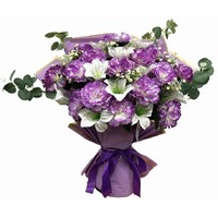 Lilac carnation and white lily bouquet Height:70cm width:50cm
