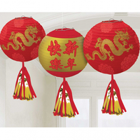 Dragon Lunar New Year Deluxe Paper Lanterns - Pk 3