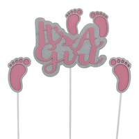 Pink On Silver Glitter It'S A Girl Cake Topper-10X20Cm