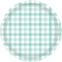 Gingham 23cm Paper Plate Pastel Mint FSC NPC 8Pk