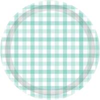 Gingham 23cm Paper Plate Pastel Mint FSC NPC 8Pk