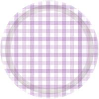 Gingham 23cm Paper Plate Pastel Purple FSC NPC 8Pk