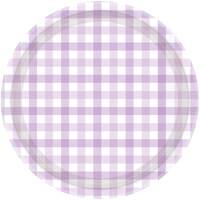 Gingham 23cm Paper Plate Pastel Purple FSC NPC 8Pk