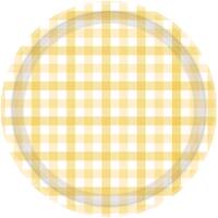 Gingham 23cm Paper Plate Pastel Yellow FSC NPC 8Pk