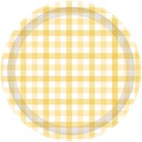 Gingham 23cm Paper Plate Pastel Yellow FSC NPC 8Pk