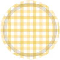 Gingham 17cm Paper Plate Pastel Yellow FSC NPC 8Pk