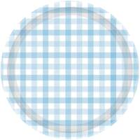 Gingham 23cm Paper Plate Pastel Blue FSC NPC 8Pk