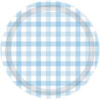 Gingham 17cm Paper Plate Pastel Blue FSC NPC 8Pk