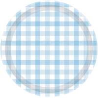 Gingham 17cm Paper Plate Pastel Blue FSC NPC 8Pk