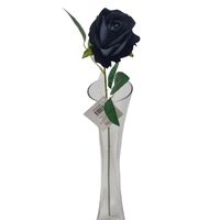 Small Black Velvet Single Stem Rose, 7cm, 51cm