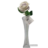 Small Pale Lilac Velvet Single Stem Rose, 7cm, 51cm