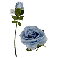 Light Blue Single Stem Velvet Rose, 51cm