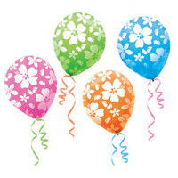 Hibiscus Print Latex Balloons (30 cm) - Pk 15