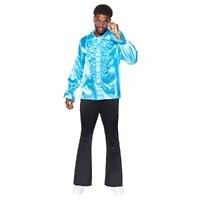 Mens Blue Retro Ruffle Satin Shirt