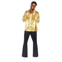 Mens Gold Retro Ruffle Satin Shirt
