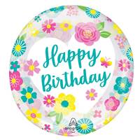 Happy Birthday Floral Clearz Balloon (45-50cm)