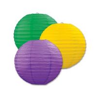 Mardi Gras Paper Lanterns (24cm) - Pk 3