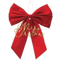 Christmas Gathered Red Bow & Merry Christmas Hanging Decoration (36 x 30 cm)