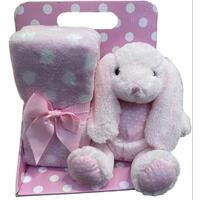 Pink Bunny Plush & Baby Blanket Gift Set