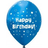 11in. Happy Birthday Blue Chrome Stars Latex Balloons - Pk 6