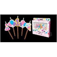 1st Birthday Novelty Candle Pack - Pink - Pk 5