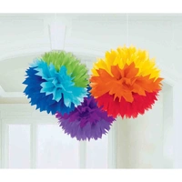 Rainbow Fluffy Tissue Decorations (40 cm) - Pk 3