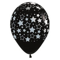 Black Star Print Balloons (30 cm) - Pk 50