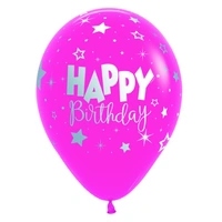 Fantasy Pink Happy Birthday Balloons (30 cm) - Pk 50