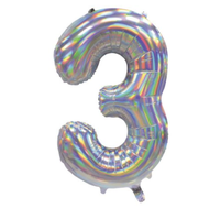 Iridescent Silver Number 3 Foil Balloon (86 cm)