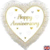 White & Gold Happy Anniversary Foil Balloon (45 cm)