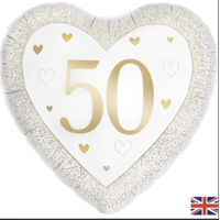 Gold & White 50 Heart Foil Balloon (46 cm)