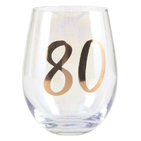 80th Birthday Rainbow Stemless Wine Glass (12 cm)