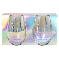 Mr & Mrs Stemless Holographic Wine Glasses – Set of 2