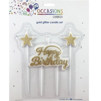 Happy Birthday Candle Plaque – Gold Glitter Set