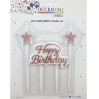 Rose Gold Glitter Candle Set – Happy Birthday