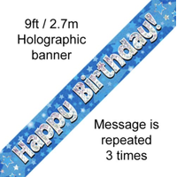 Blue Holographic Birthday Banner (270 cm)