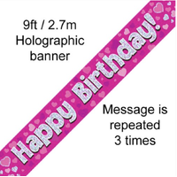 Holographic Pink Birthday Banner (270 cm)