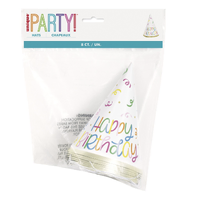 Classic Happy Birthday Party Hats – Pk 8